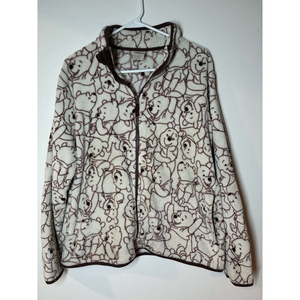 Disney Winnie The Pooh Women's White Fleece Jacket Full Zip White Size XL